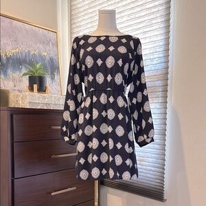 Teenplo Navy and Cream Patterned Dress. Size M